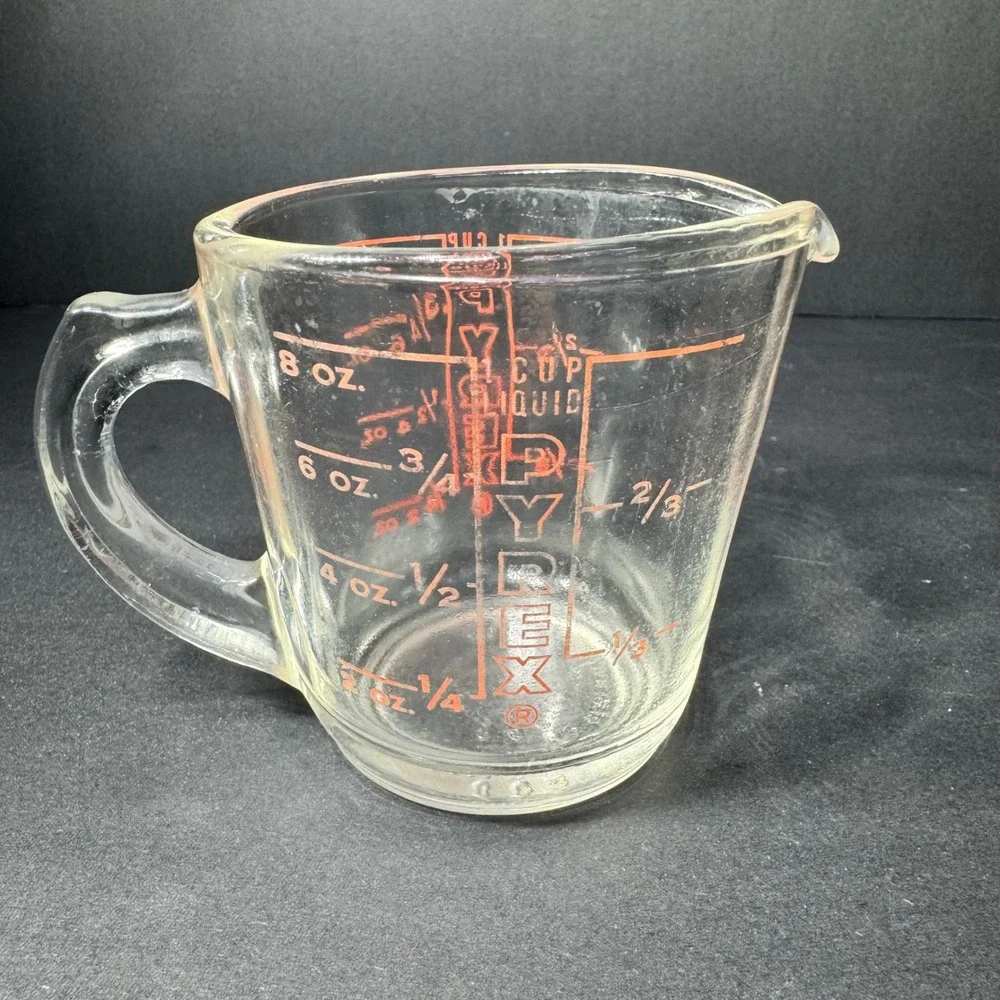 Vintage Pyrex 1 Cup Liquid Measuring Cup Red Lettering D-Handle #508 Made in USA